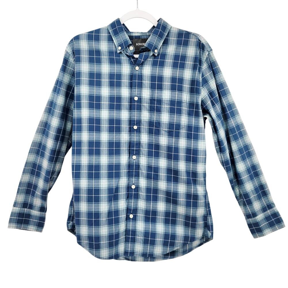 BONOBOS Slim Fit Blue & White Plaid Long-sleeve Button-down Shirt Men's Size M